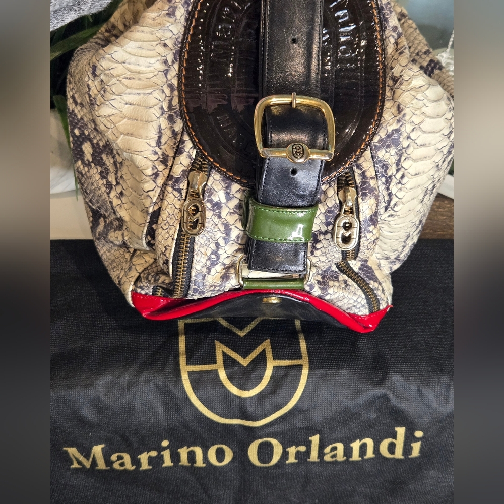 ***SOLD***Marino Orlandi Cream & Brown Snakeskin Sling Back Bag - Picture 6 of 14